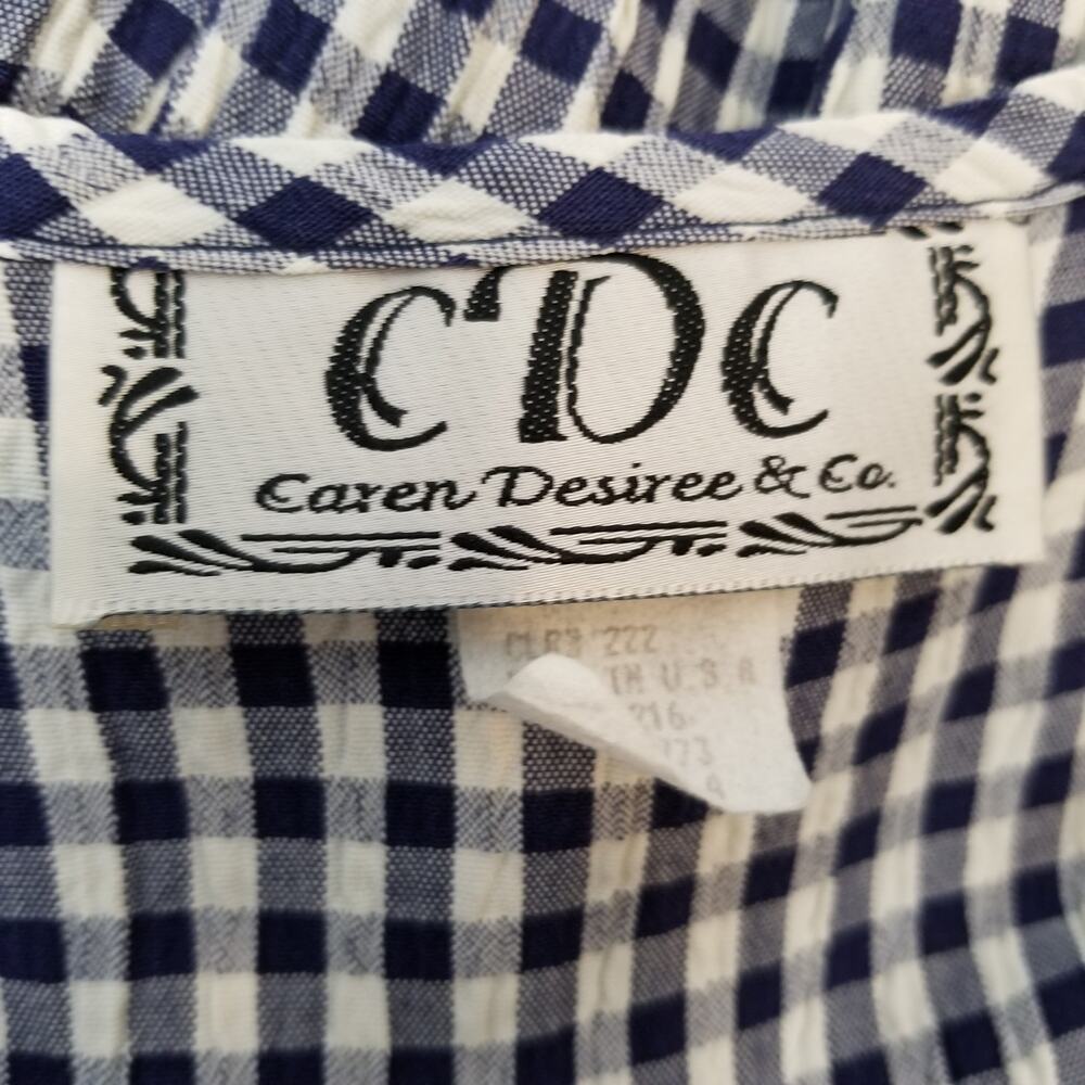 CDC Caren Desiree & Co Vintage Check Gingham Midi Dress Blue White Size 4 - Picture 3 of 6